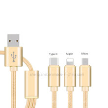 2016 3 en 1 cable trenzado de nylon del nilón para el iPhone / el teléfono anroid / el cable del tipo C